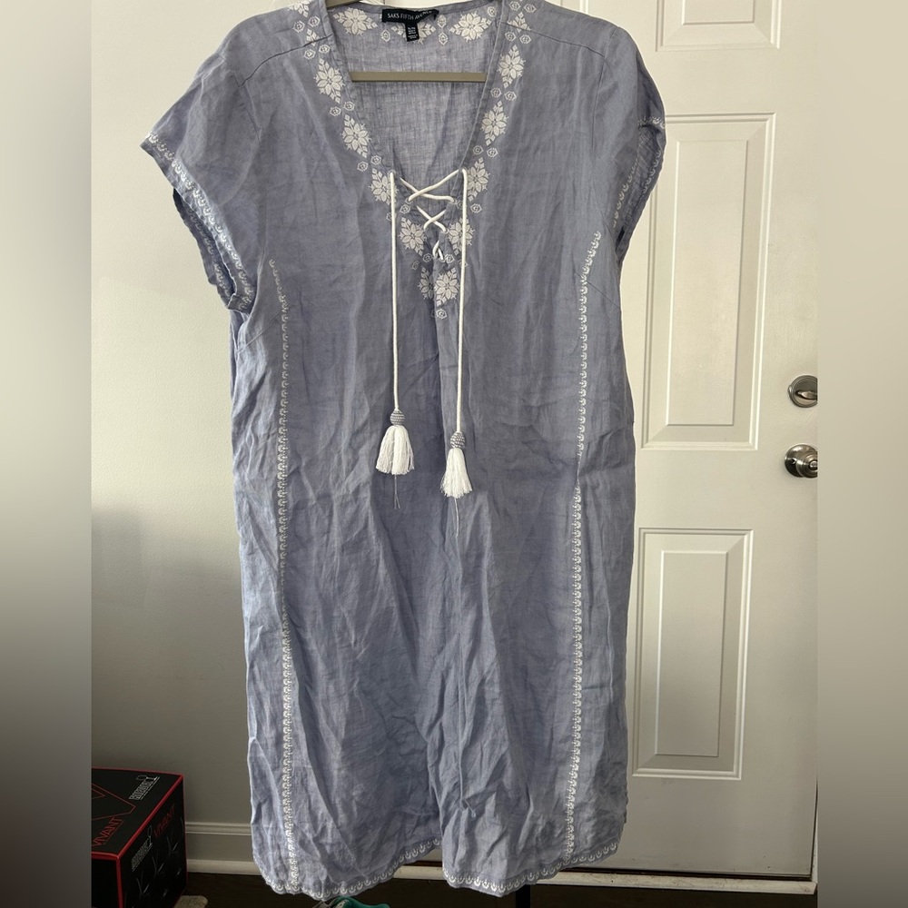 Saks Fifth Avenue Blue Dolman Sleeve Linen Dress
